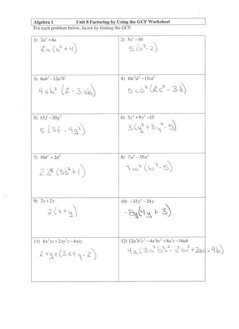 factoring polynomials worksheet with answers algebra 2
